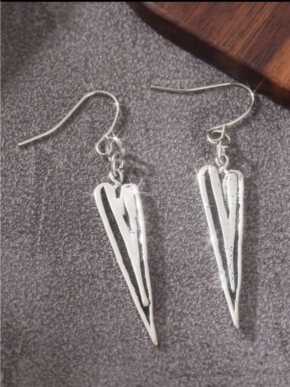 Silver Heart Drop Dangle Earrings - Silver - Picture 4 of 8
